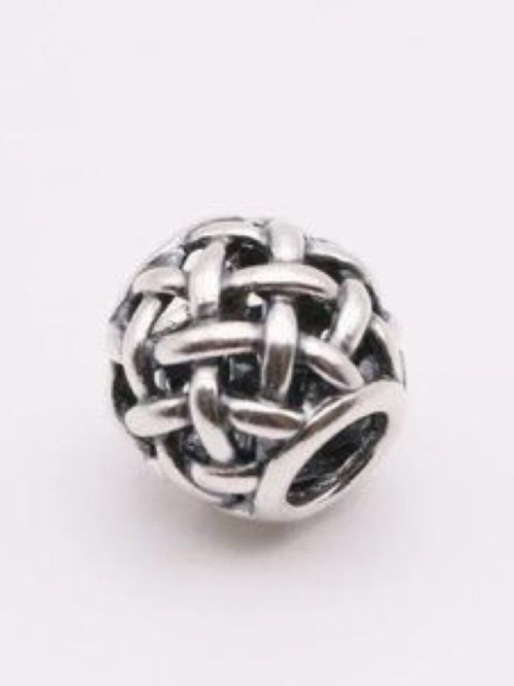 Pandora Silver Woven Knot Spacer Bead with Black Accents